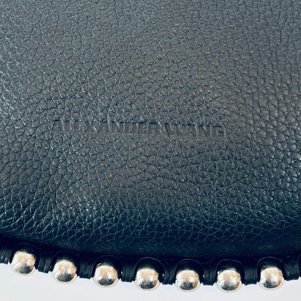 Alexander Wang Roxy Hobo Bag Black Pebbled Leather Silver Studs Crossbody Strap